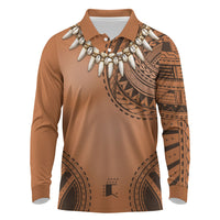 Polynesian Chief Inspired Costume Long Sleeve Polo Shirt Tribal Pattern With Tooth Necklace
