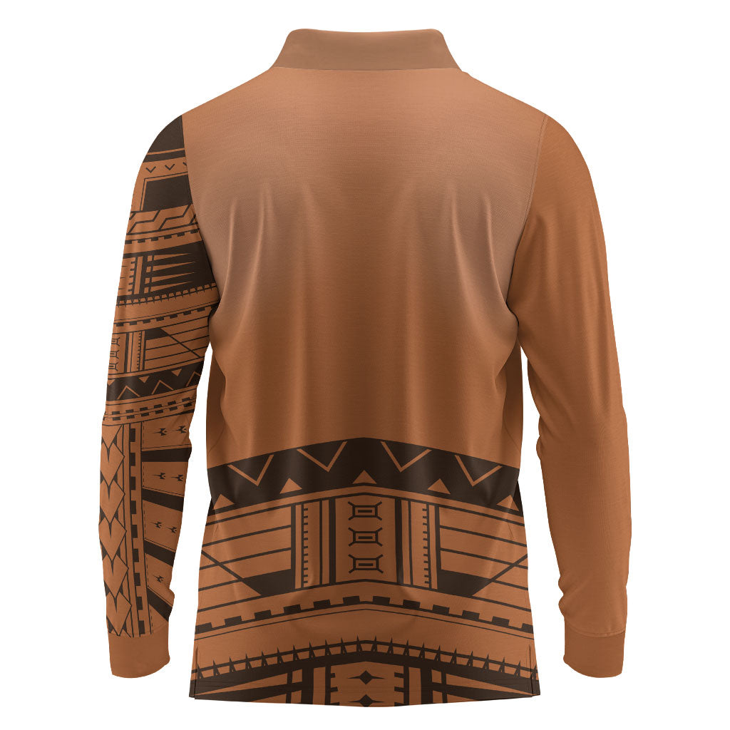 Polynesian Chief Inspired Costume Long Sleeve Polo Shirt Tribal Pattern With Tooth Necklace