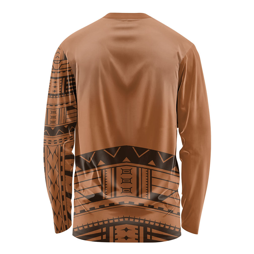 Polynesian Chief Inspired Costume Long Sleeve Shirt Tribal Pattern With Tooth Necklace