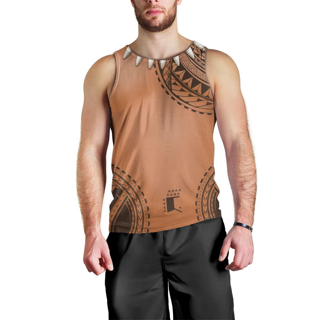 Polynesian Chief Inspired Costume Men Tank Top Tribal Pattern With Tooth Necklace
