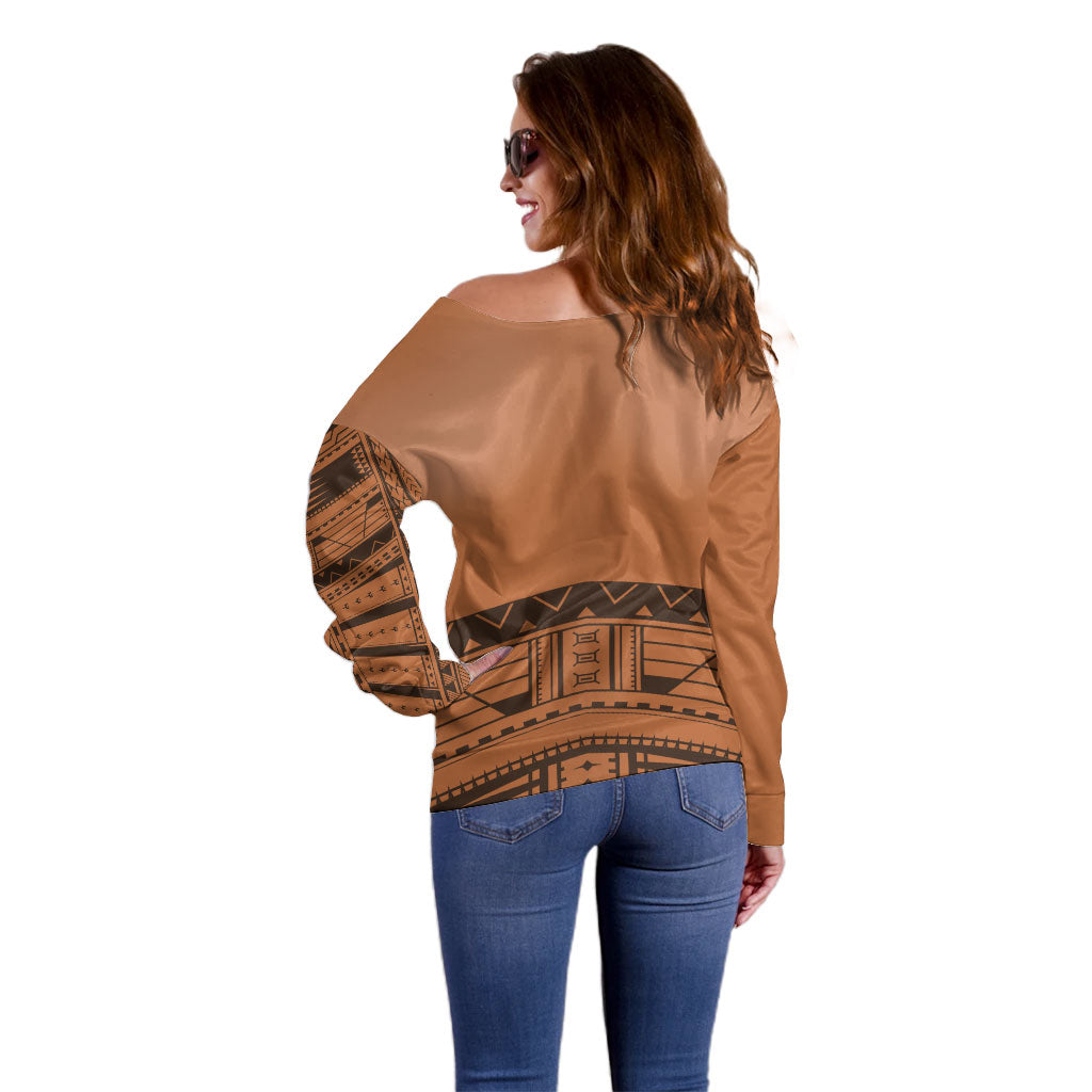 Polynesian Chief Inspired Costume Off Shoulder Sweater Tribal Pattern With Tooth Necklace