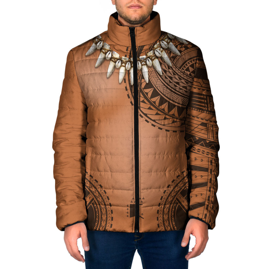 Polynesian Chief Inspired Costume Padded Jacket Tribal Pattern With Tooth Necklace