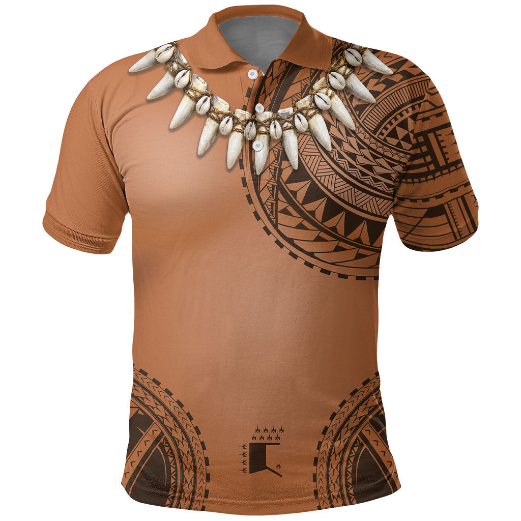 Polynesian Chief Inspired Costume Polo Shirt Tribal Pattern With Tooth Necklace