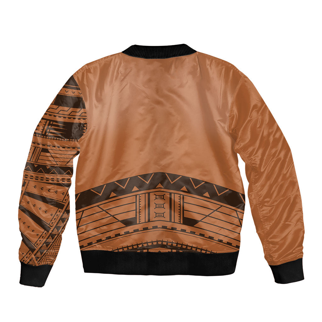 Polynesian Chief Inspired Costume Sleeve Zip Bomber Jacket Tribal Pattern With Tooth Necklace
