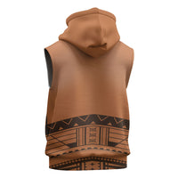 Polynesian Chief Inspired Costume Sleeveless Hoodie Tribal Pattern With Tooth Necklace