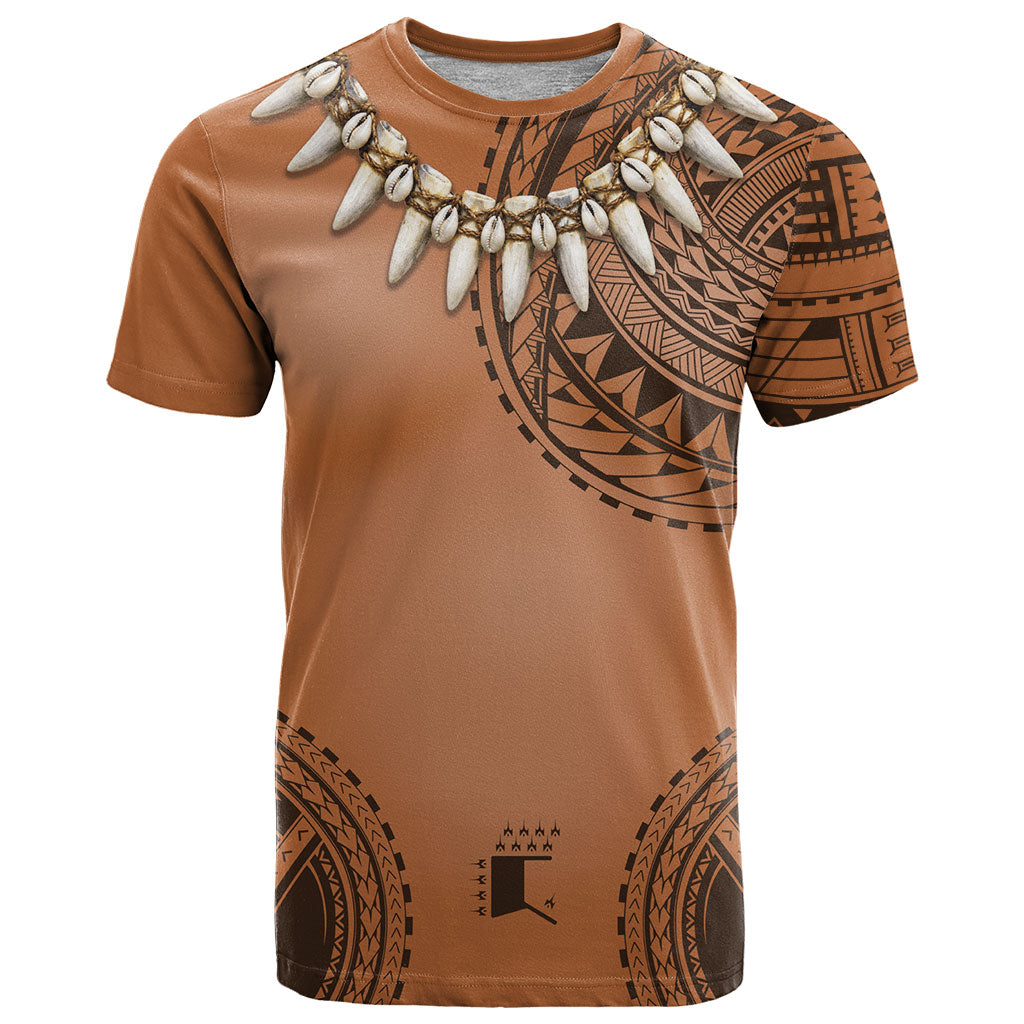 Polynesian Chief Inspired Costume T Shirt Tribal Pattern With Tooth Necklace