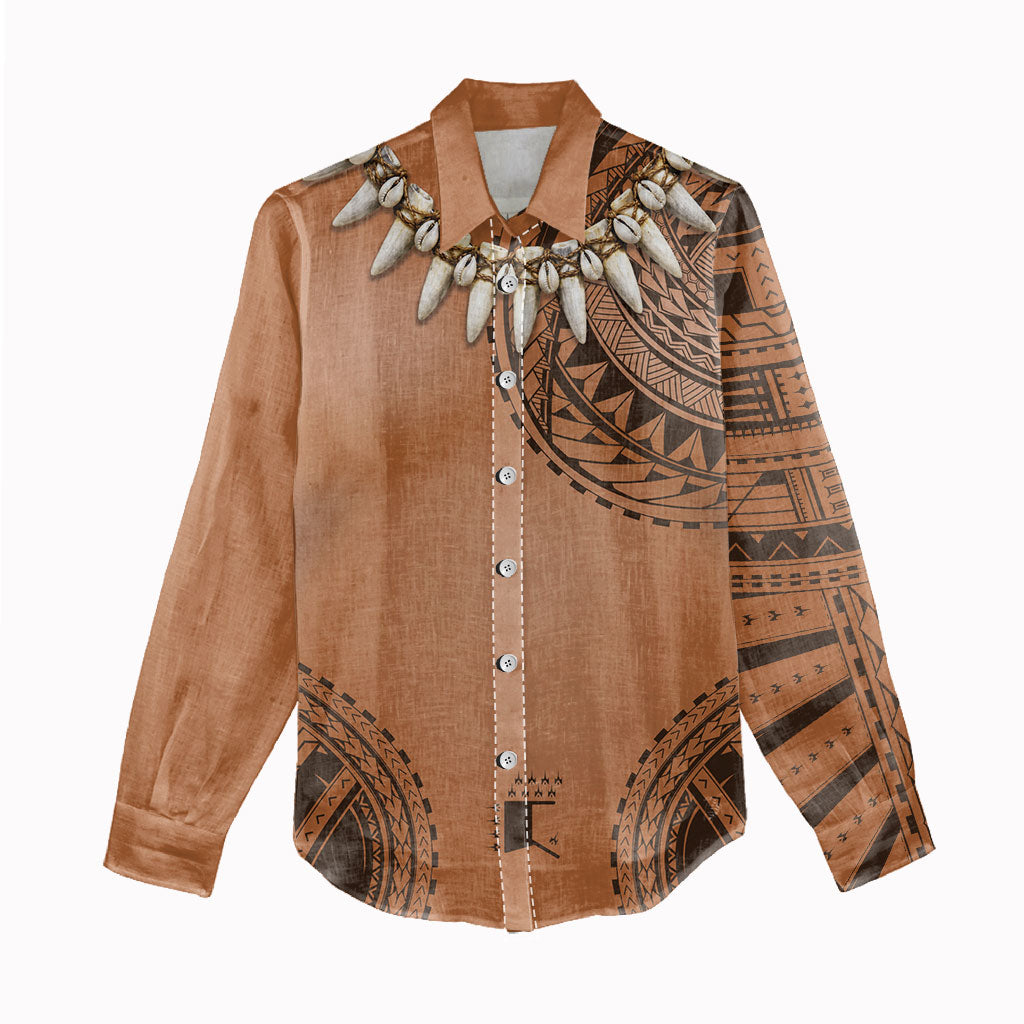 Polynesian Chief Inspired Costume Women Casual Shirt Tribal Pattern With Tooth Necklace