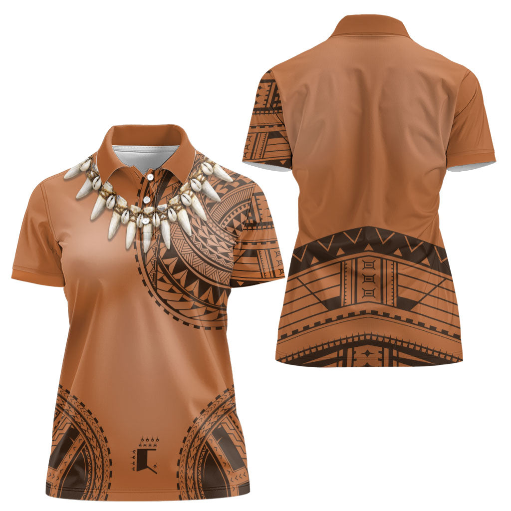 Polynesian Chief Inspired Costume Women Polo Shirt Tribal Pattern With Tooth Necklace