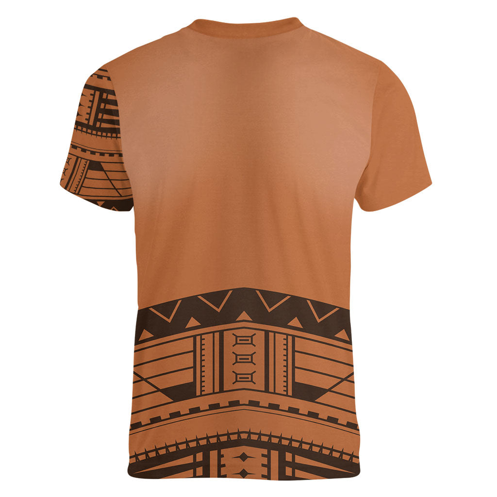 Polynesian Chief Inspired Costume Women V-Neck T-Shirt Tribal Pattern With Tooth Necklace