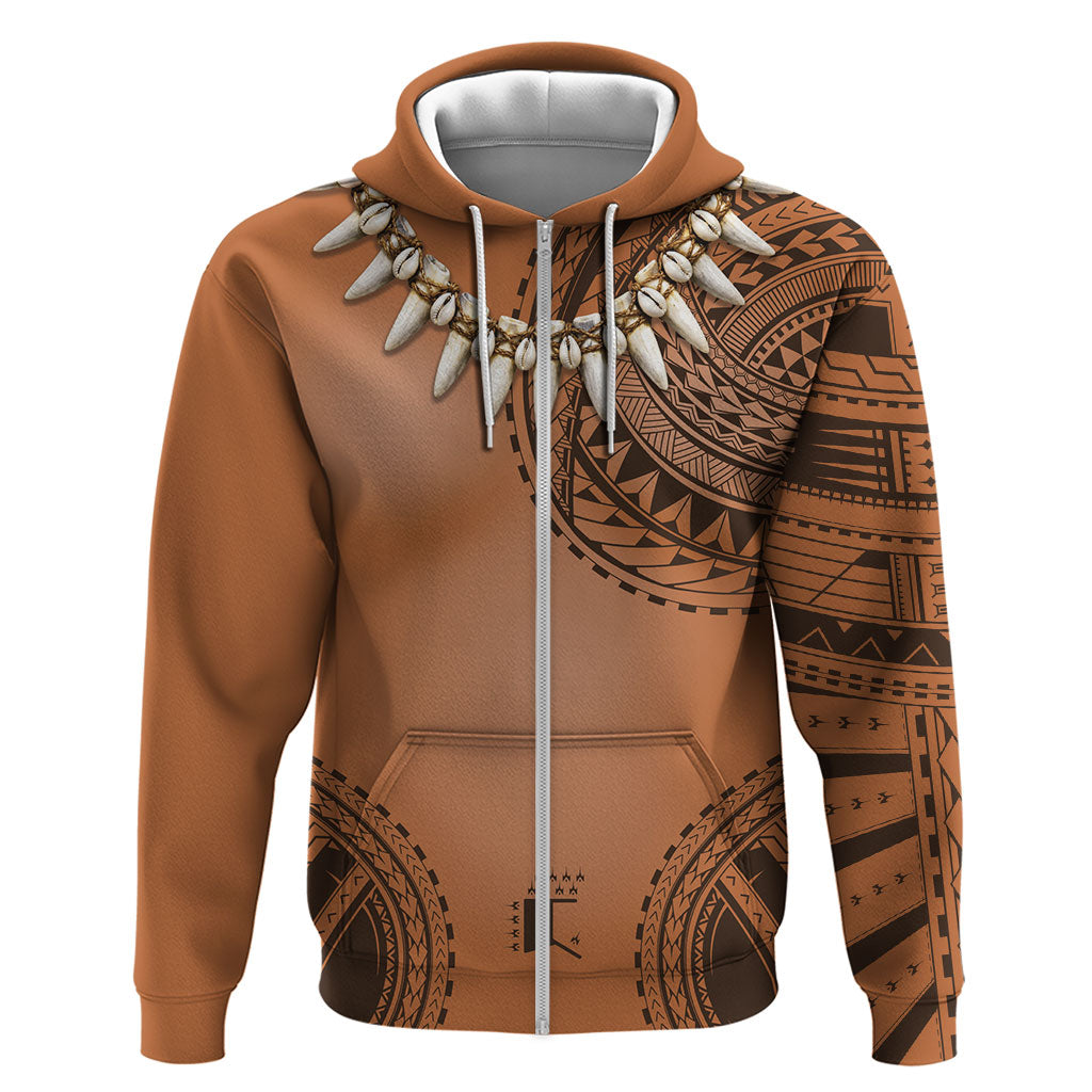 Polynesian Chief Inspired Costume Zip Hoodie Tribal Pattern With Tooth Necklace