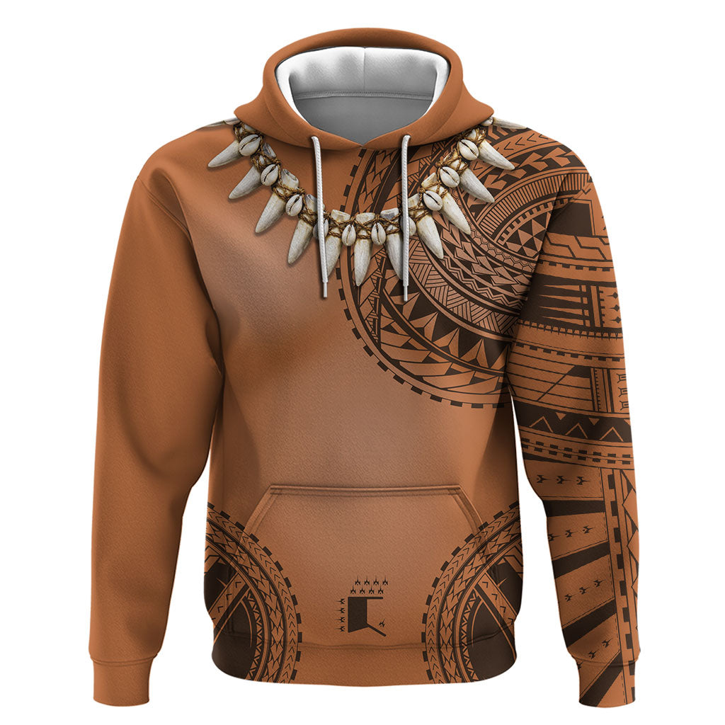 Polynesian Chief Inspired Costume Zip Hoodie Tribal Pattern With Tooth Necklace