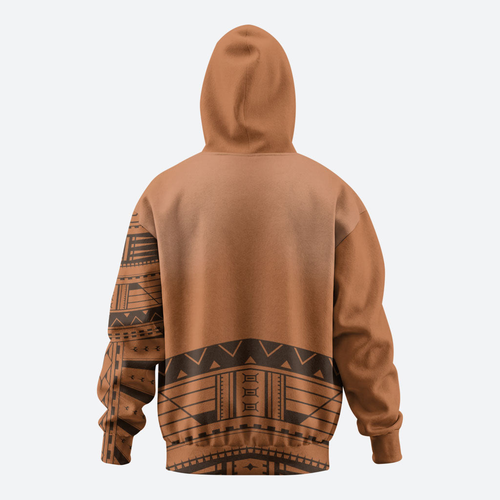Polynesian Chief Inspired Costume Zip Hoodie Tribal Pattern With Tooth Necklace