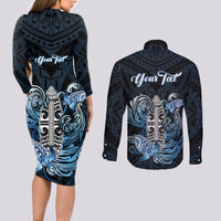 Personalised Polynesia Go Surfing Couples Matching Long Sleeve Bodycon Dress and Long Sleeve Button Shirt The Pacific Wave Of Water LT05 - Polynesian Pride