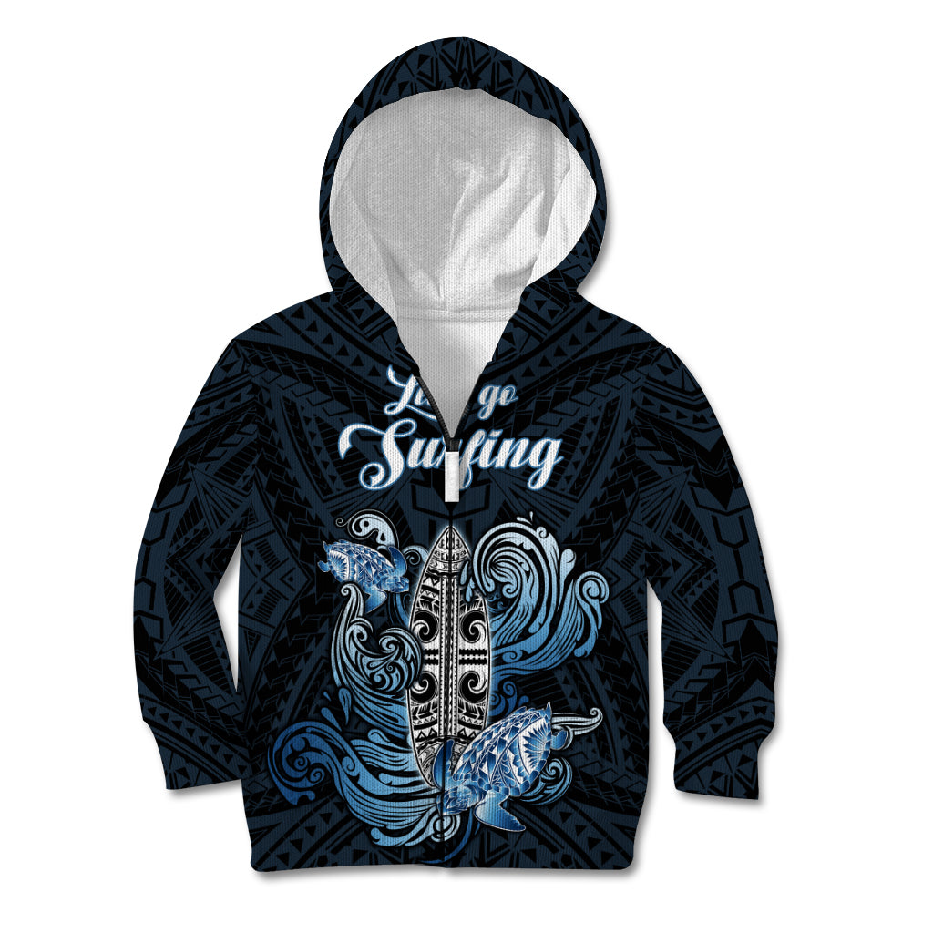 Personalised Polynesia Go Surfing Kid Hoodie The Pacific Wave Of Water LT05 Zip Hoodie Blue - Polynesian Pride