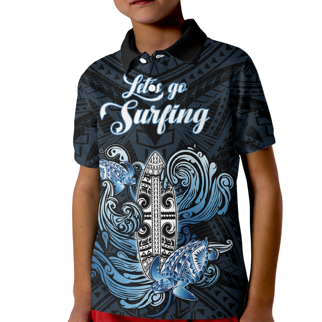 Personalised Polynesia Go Surfing Kid Polo Shirt The Pacific Wave Of Water LT05 Kid Blue - Polynesian Pride