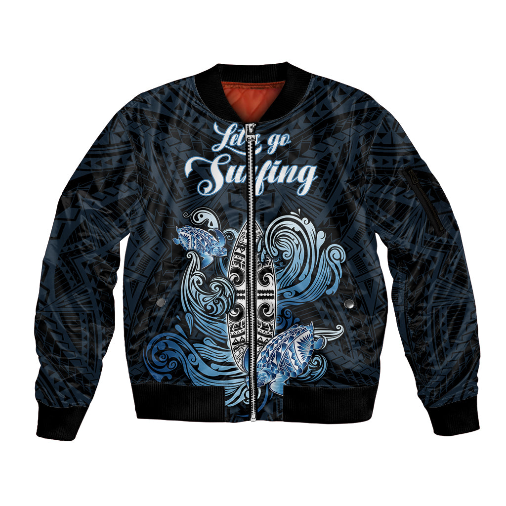Personalised Polynesia Go Surfing Sleeve Zip Bomber Jacket The Pacific Wave Of Water LT05 Unisex Blue - Polynesian Pride