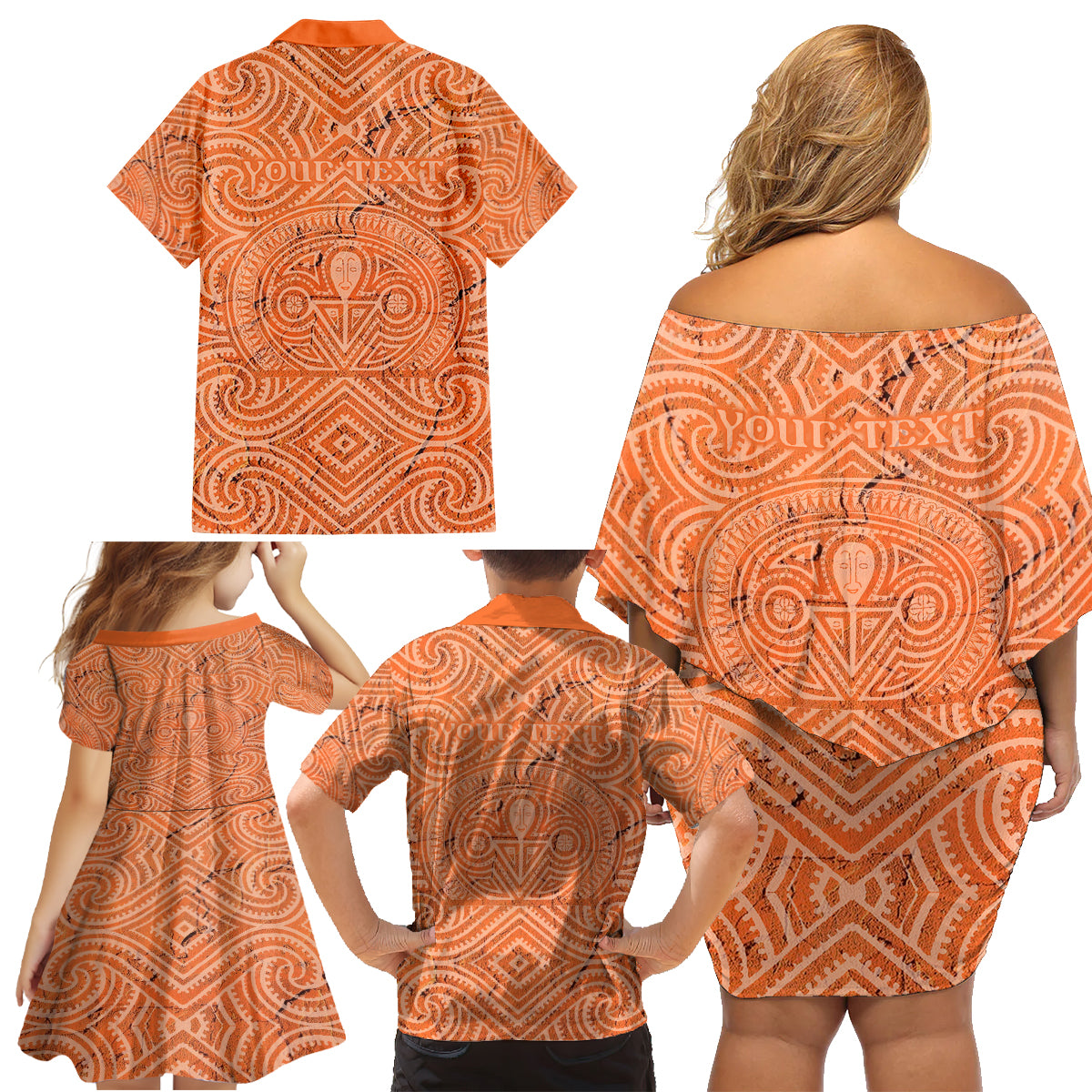 Personalised Lapita Culture Family Matching Off Shoulder Short Dress and Hawaiian Shirt Iconic Double Face Pattern LT05 - Polynesian Pride