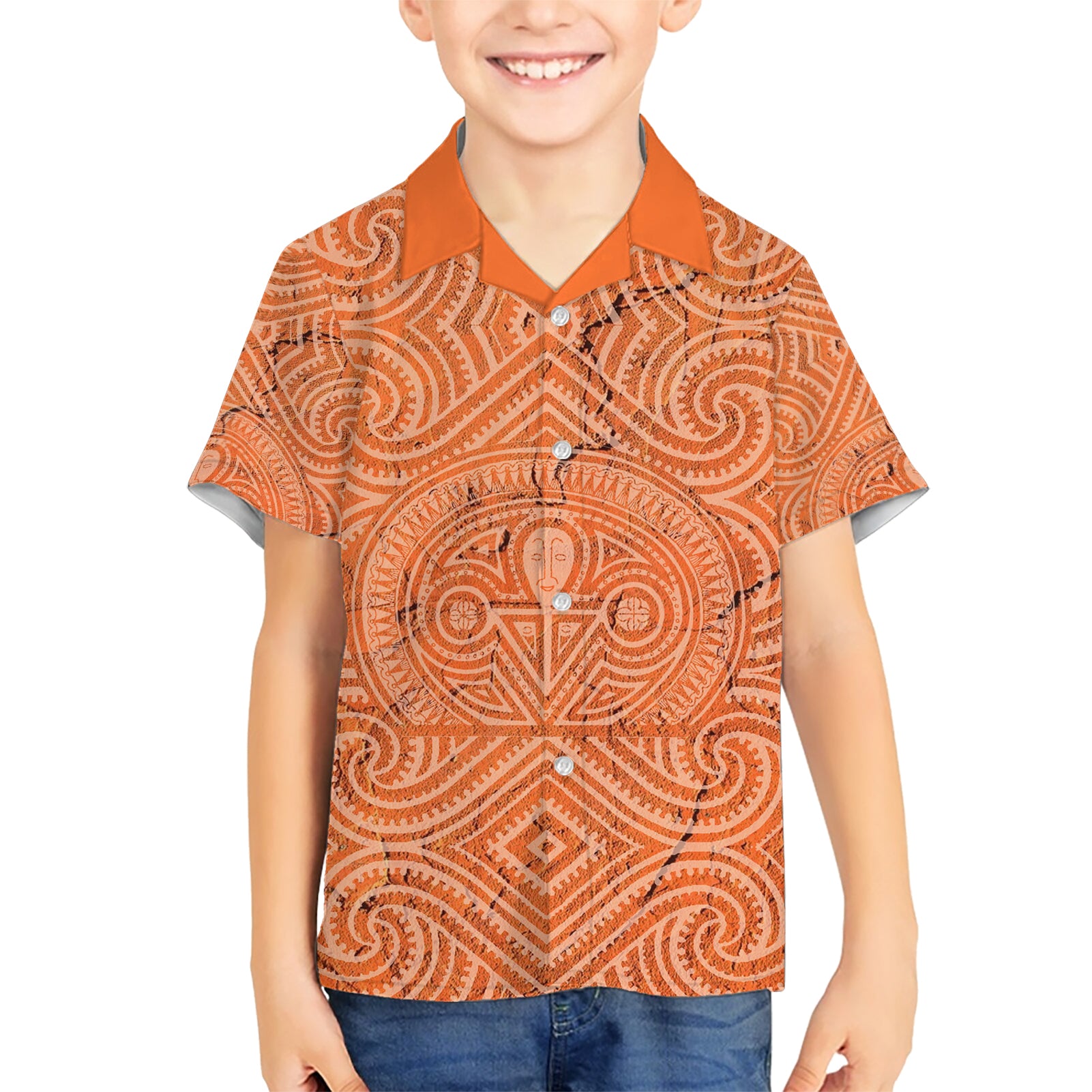 Personalised Lapita Culture Kid Hawaiian Shirt Iconic Double Face Pattern LT05 Kid Brown - Polynesian Pride