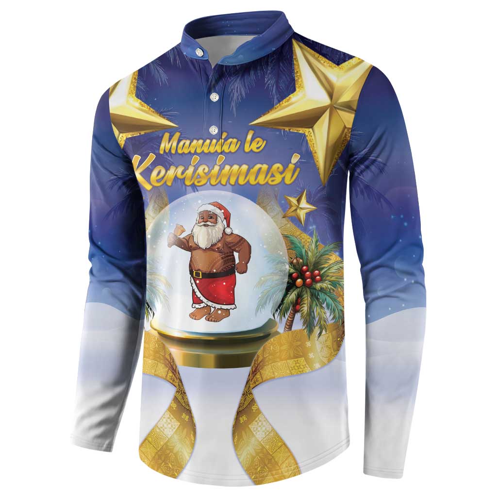 Samoa Christmas Button Sweatshirt Snow Globe With Samoan Santa - Polynesian Pride