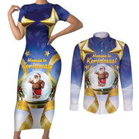 Samoa Christmas Couples Matching Short Sleeve Bodycon Dress and Long Sleeve Button Shirt Snow Globe With Samoan Santa - Polynesian Pride