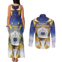 Samoa Christmas Couples Matching Tank Maxi Dress and Long Sleeve Button Shirt Snow Globe With Samoan Santa - Polynesian Pride