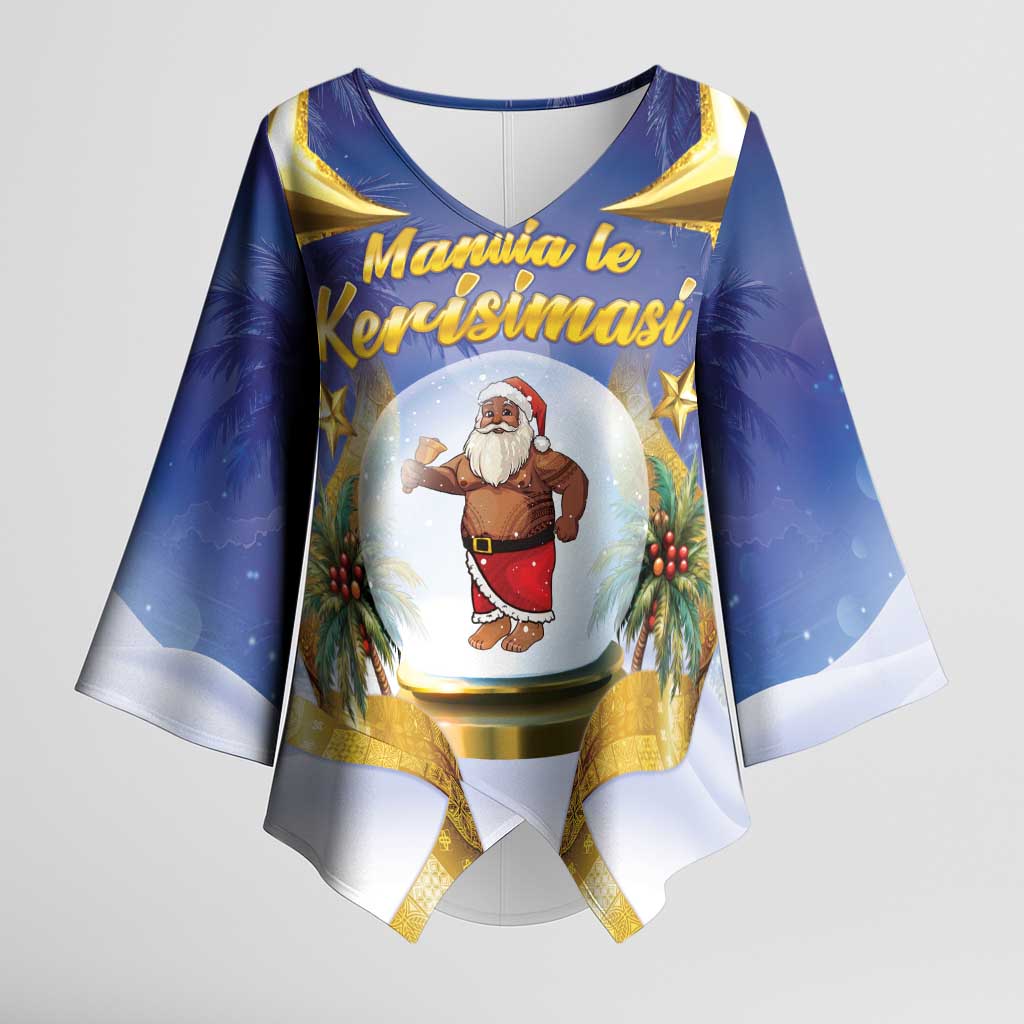 Samoa Christmas Kimono Sleeve Blouse Snow Globe With Samoan Santa - Polynesian Pride