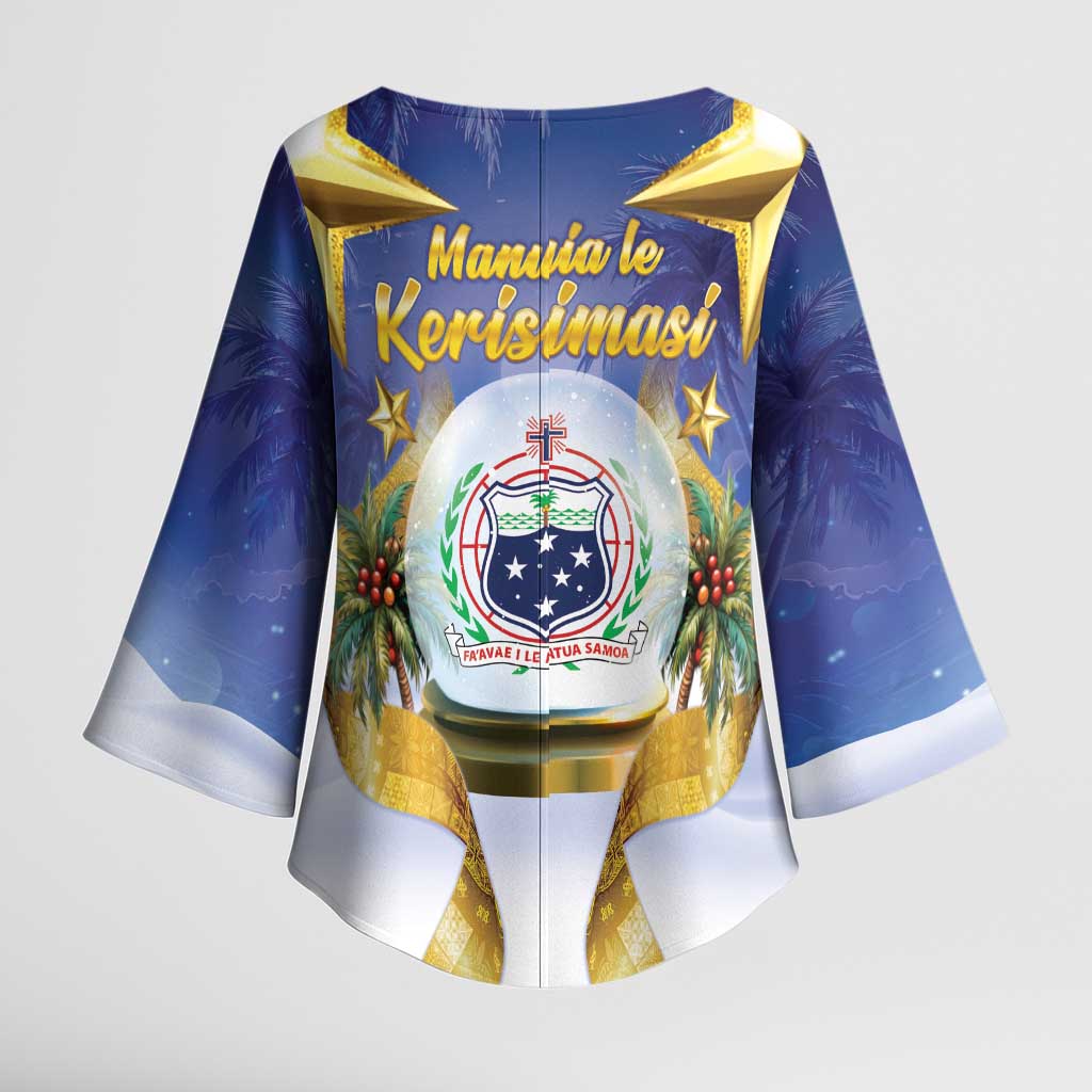 Samoa Christmas Kimono Sleeve Blouse Snow Globe With Samoan Santa - Polynesian Pride