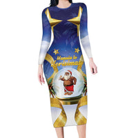Samoa Christmas Long Sleeve Bodycon Dress Snow Globe With Samoan Santa - Polynesian Pride