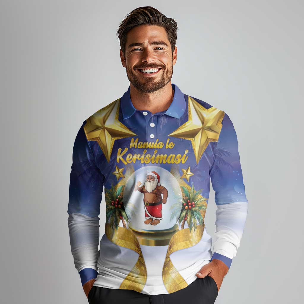 Samoa Christmas Long Sleeve Polo Shirt Snow Globe With Samoan Santa - Polynesian Pride