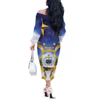 Samoa Christmas Off The Shoulder Long Sleeve Dress Snow Globe With Samoan Santa - Polynesian Pride