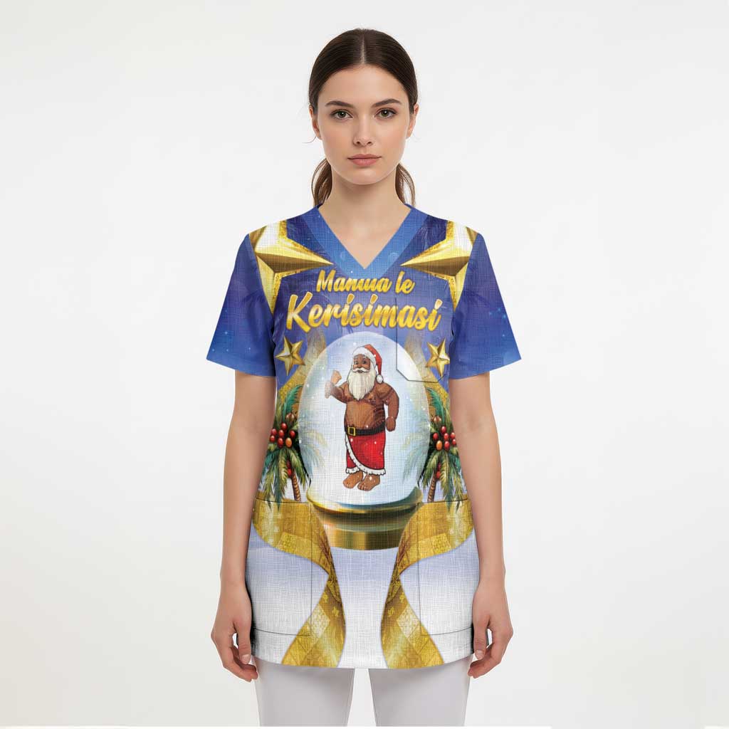 Samoa Christmas Scrub Top Snow Globe With Samoan Santa - Polynesian Pride