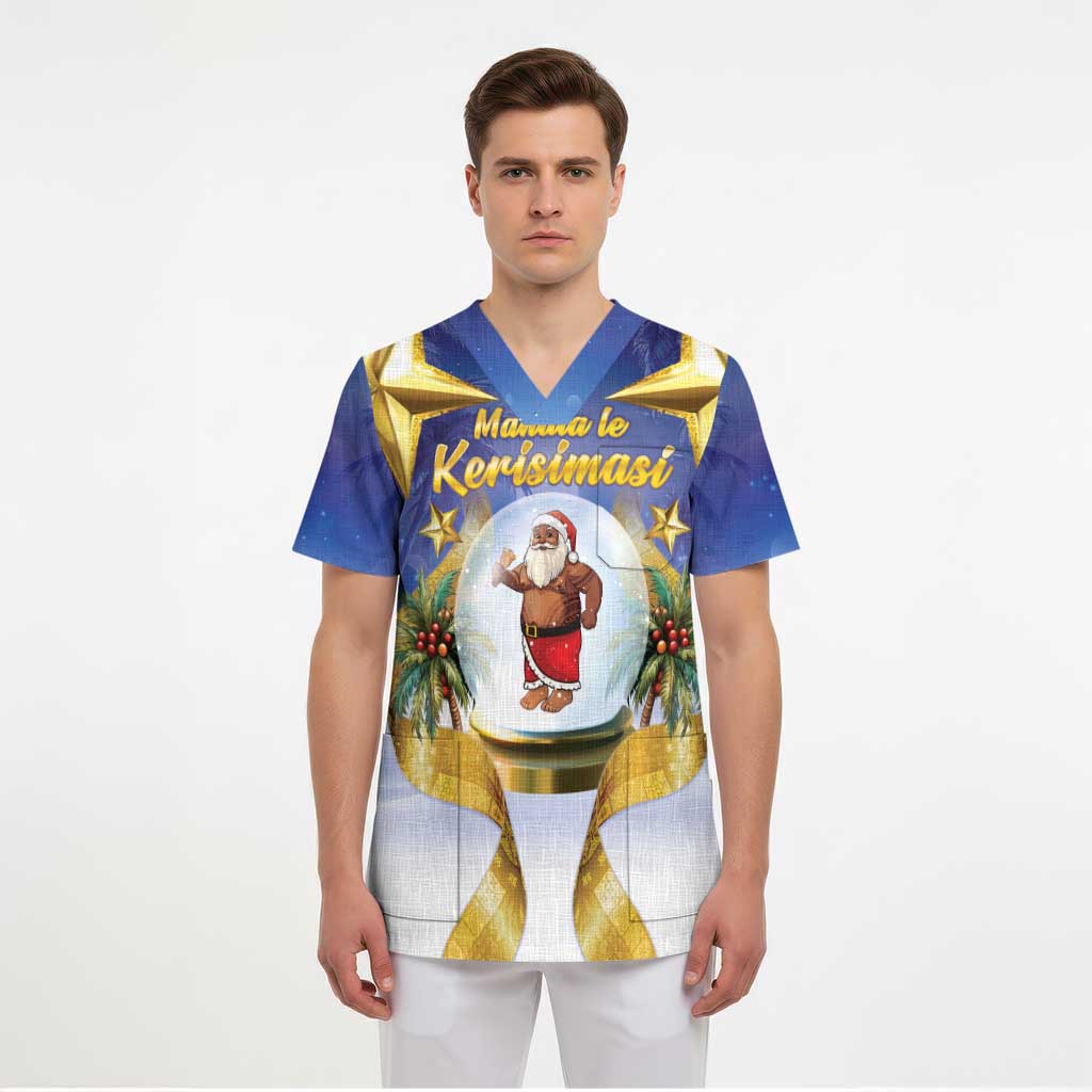 Samoa Christmas Scrub Top Snow Globe With Samoan Santa - Polynesian Pride