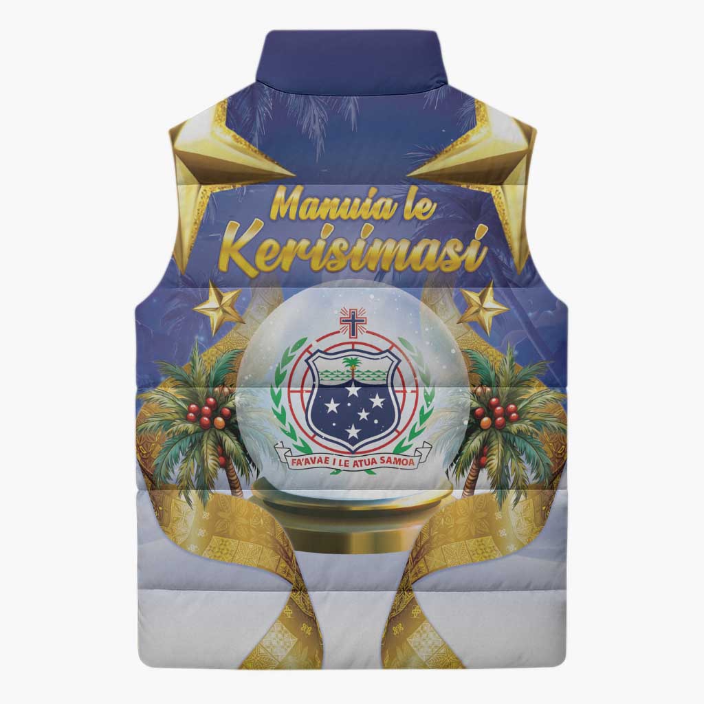 Samoa Christmas Sleeveless Puffer Jacket Snow Globe With Samoan Santa - Polynesian Pride
