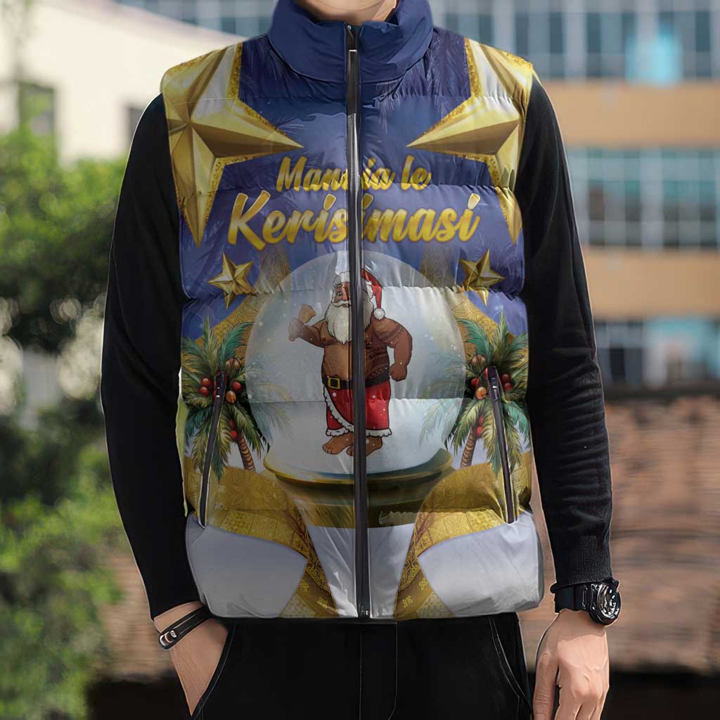 Samoa Christmas Sleeveless Puffer Jacket Snow Globe With Samoan Santa - Polynesian Pride