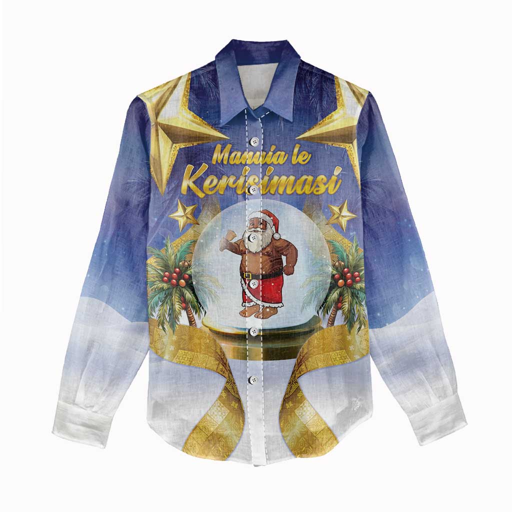 Samoa Christmas Women Casual Shirt Snow Globe With Samoan Santa - Polynesian Pride