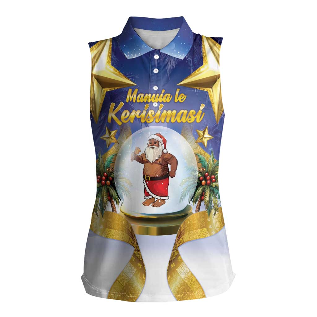 Samoa Christmas Women Sleeveless Polo Shirt Snow Globe With Samoan Santa - Polynesian Pride