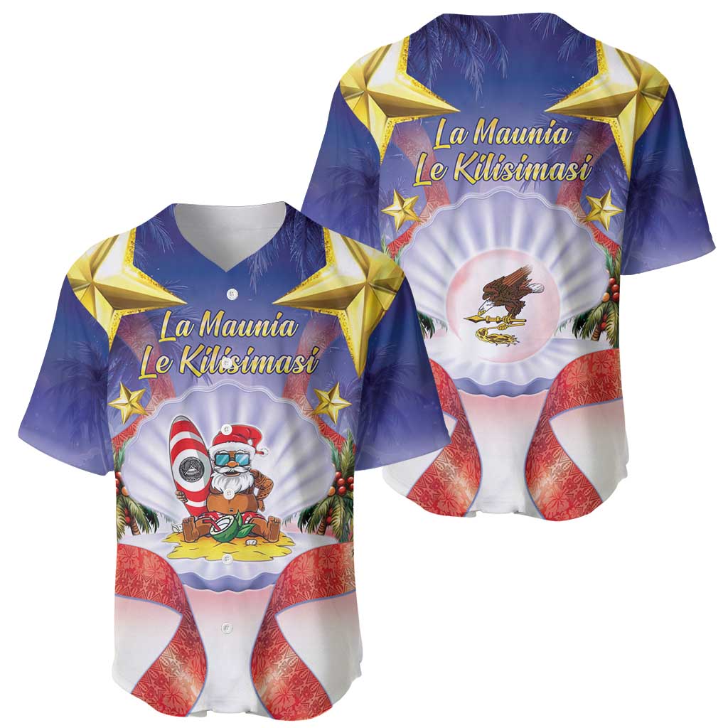 American Samoa Christmas Baseball Jersey Seashell Santa Beach Vibes - Polynesian Pride