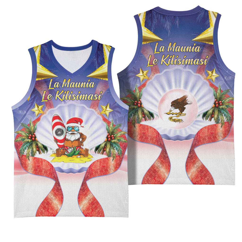 American Samoa Christmas Basketball Jersey Seashell Santa Beach Vibes - Polynesian Pride