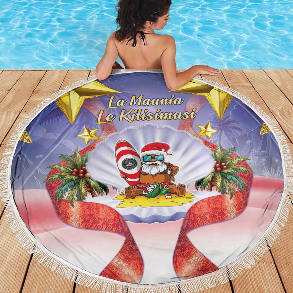 American Samoa Christmas Beach Blanket Seashell Santa Beach Vibes - Polynesian Pride