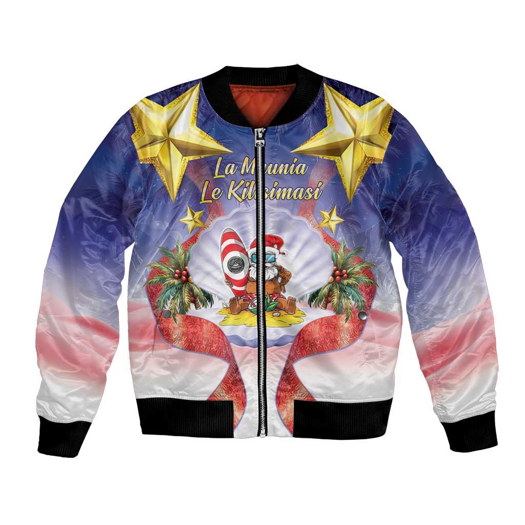 American Samoa Christmas Bomber Jacket Seashell Santa Beach Vibes - Polynesian Pride