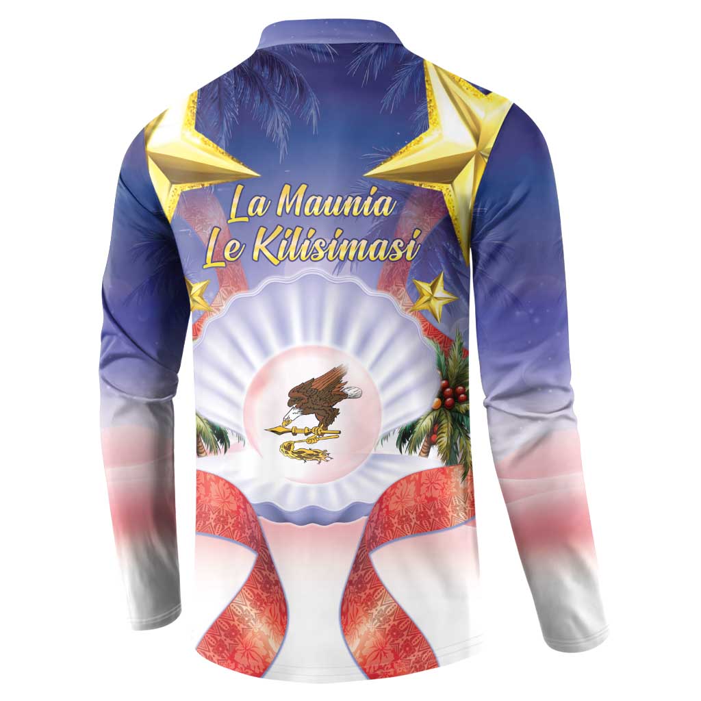 American Samoa Christmas Button Sweatshirt Seashell Santa Beach Vibes - Polynesian Pride