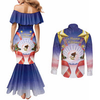 American Samoa Christmas Couples Matching Mermaid Dress and Long Sleeve Button Shirt Seashell Santa Beach Vibes - Polynesian Pride