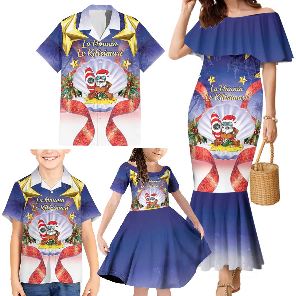 American Samoa Christmas Family Matching Mermaid Dress and Hawaiian Shirt Seashell Santa Beach Vibes - Polynesian Pride