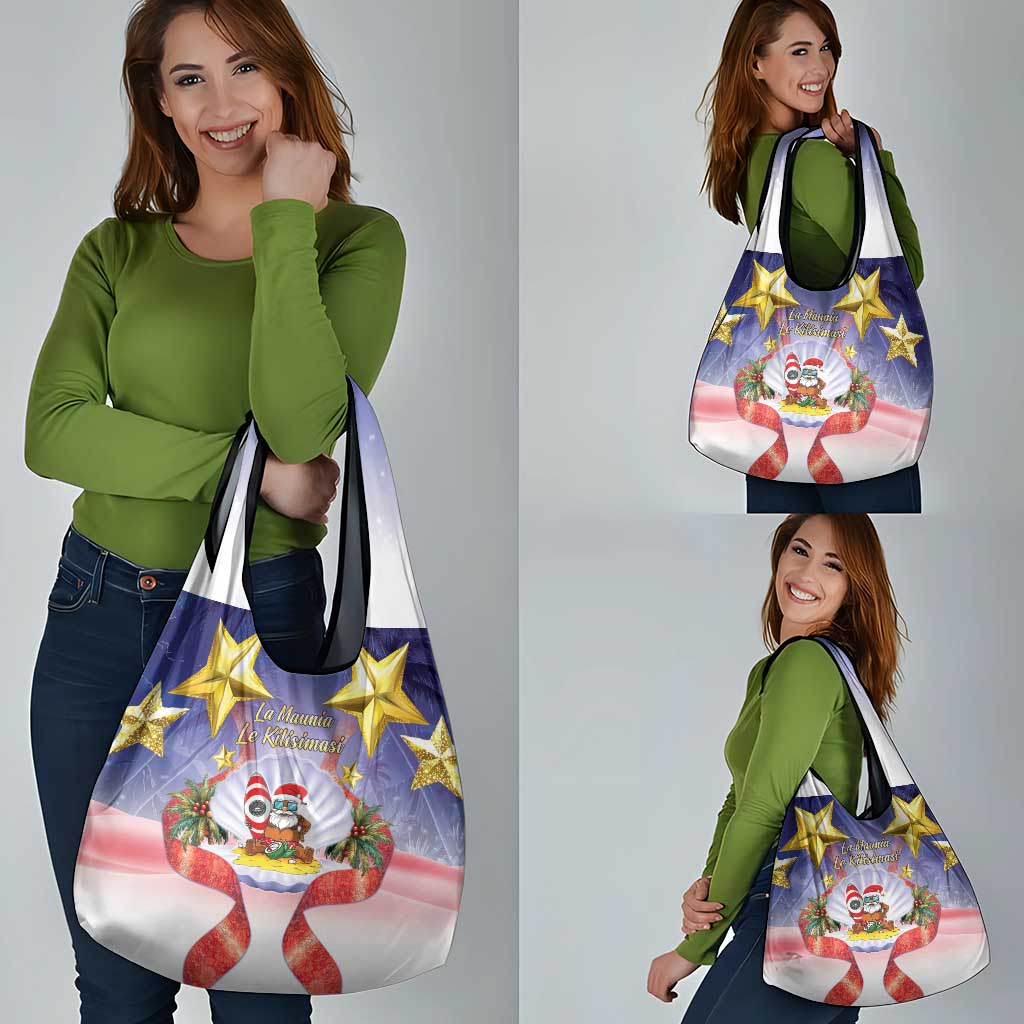 American Samoa Christmas Grocery Bag Seashell Santa Beach Vibes - Polynesian Pride