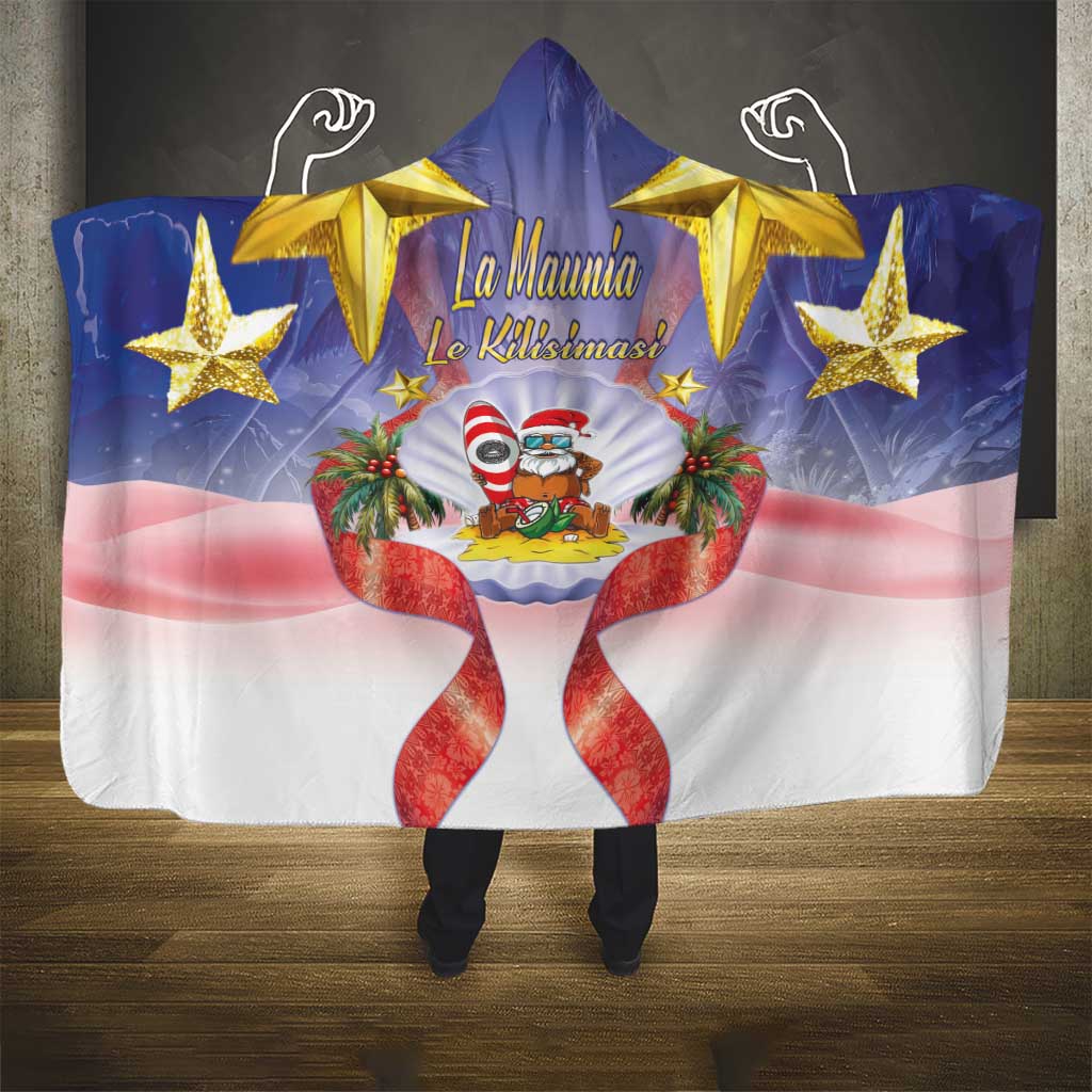 American Samoa Christmas Hooded Blanket Seashell Santa Beach Vibes - Polynesian Pride