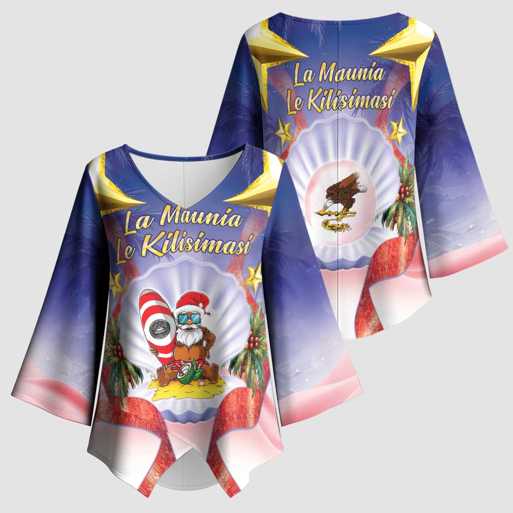 American Samoa Christmas Kimono Sleeve Blouse Seashell Santa Beach Vibes - Polynesian Pride