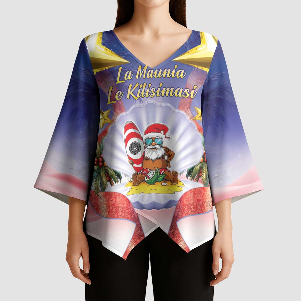 American Samoa Christmas Kimono Sleeve Blouse Seashell Santa Beach Vibes - Polynesian Pride