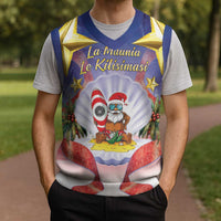 American Samoa Christmas Knitted V-Neck Vest Seashell Santa Beach Vibes - Polynesian Pride