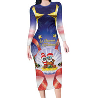 American Samoa Christmas Long Sleeve Bodycon Dress Seashell Santa Beach Vibes - Polynesian Pride