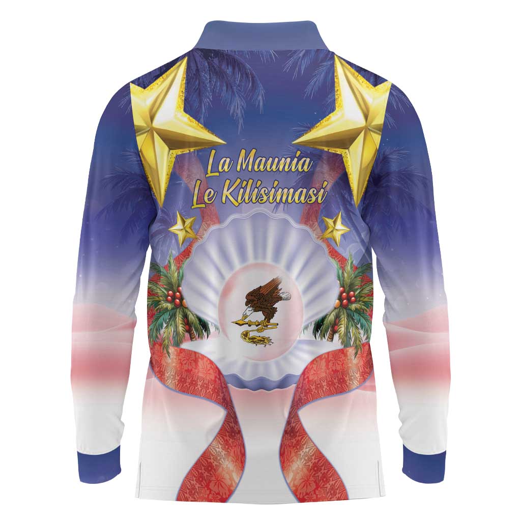 American Samoa Christmas Long Sleeve Polo Shirt Seashell Santa Beach Vibes - Polynesian Pride